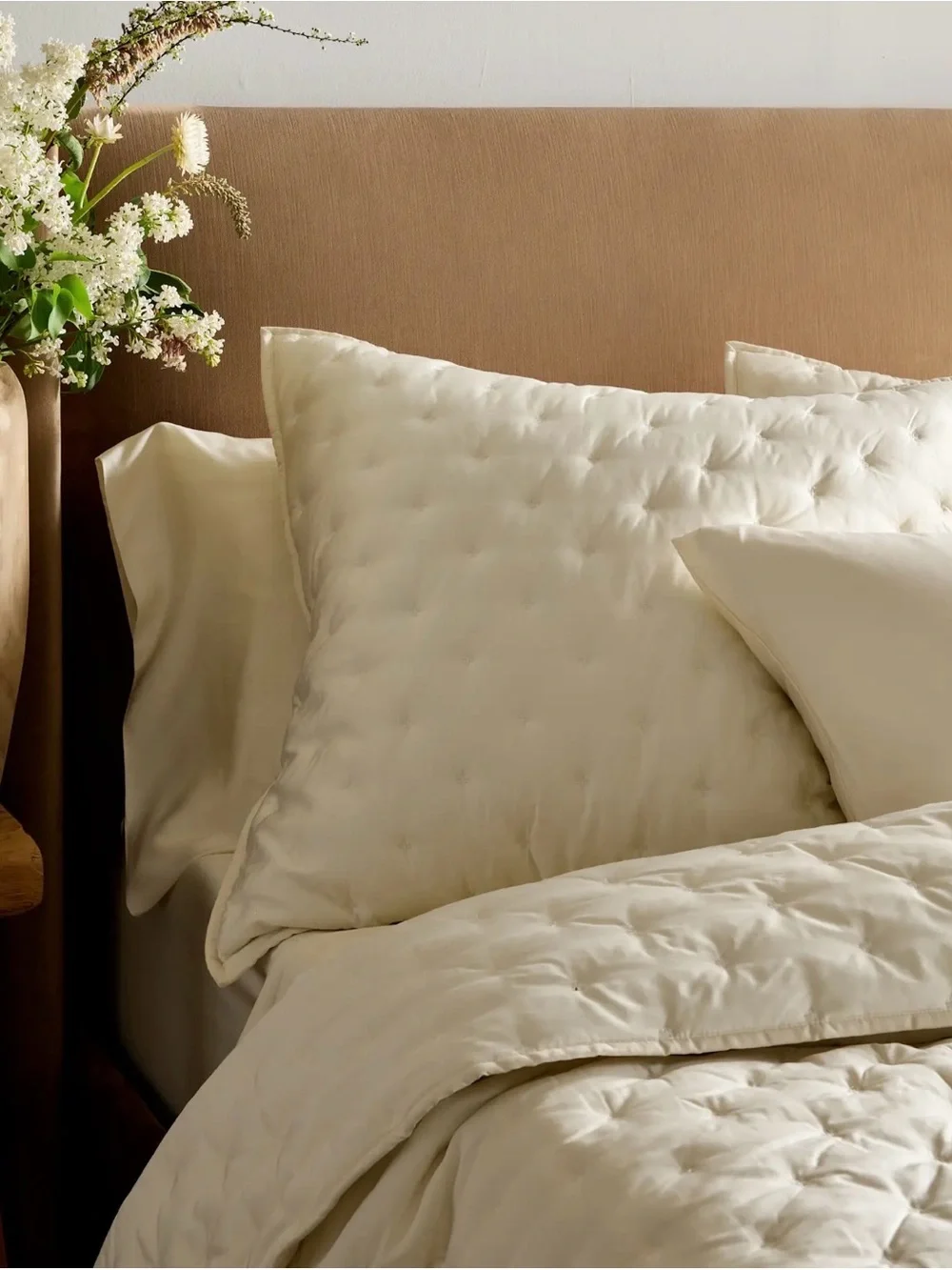 Quince Bamboo Dream Quilted Euro Sham, Ivory NWOT